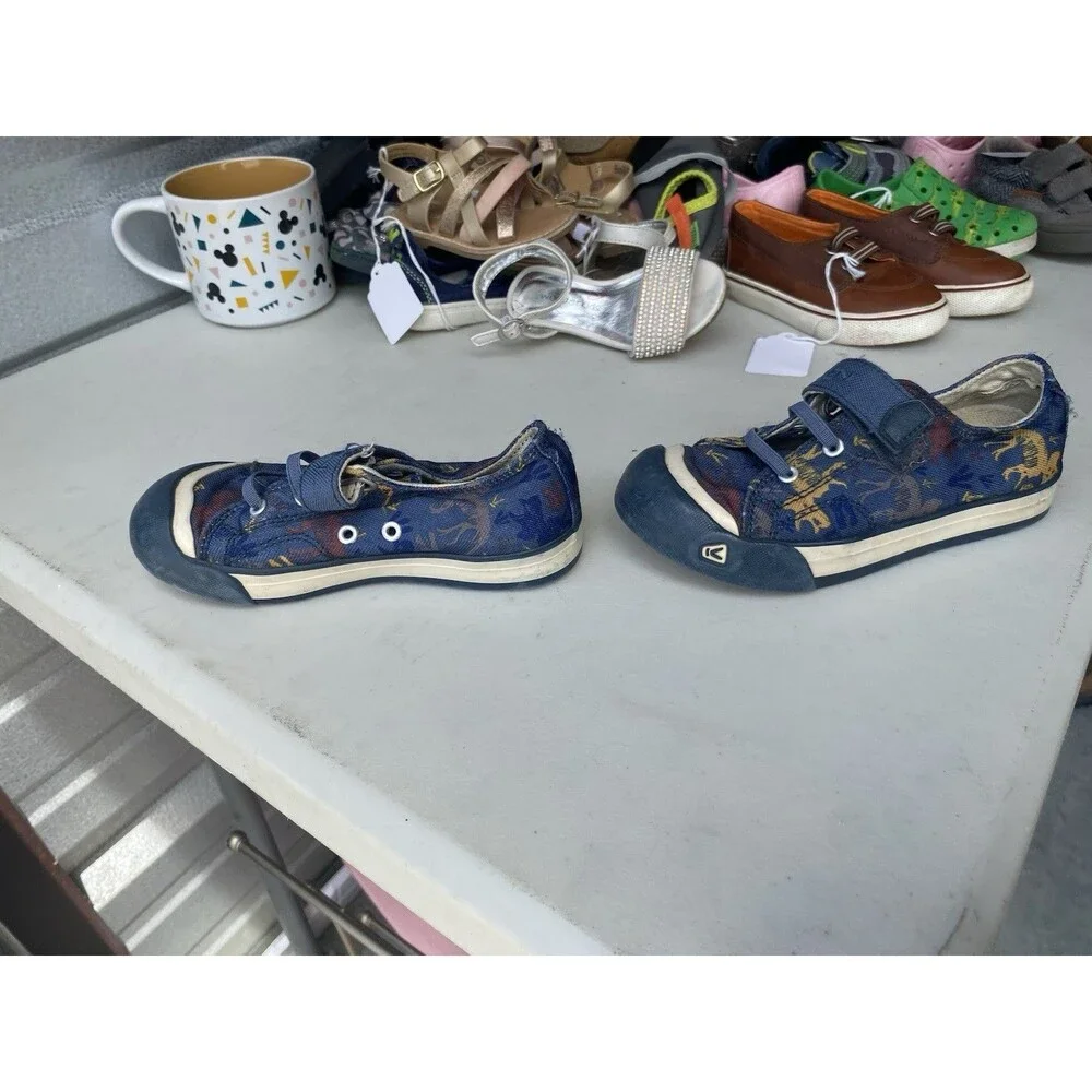 KEEN Coronado Kids Size 10 Toddler Blue Canvas Dinosaur Low Top Strap Sneakers